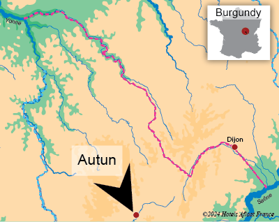 Map showing Autun in Burgundy